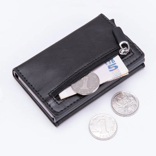 Vintage Antitheft Men Credit Card Holder Blocking Rfid Wallet Leather Unisex Security Information Aluminum Metal Purse fashion