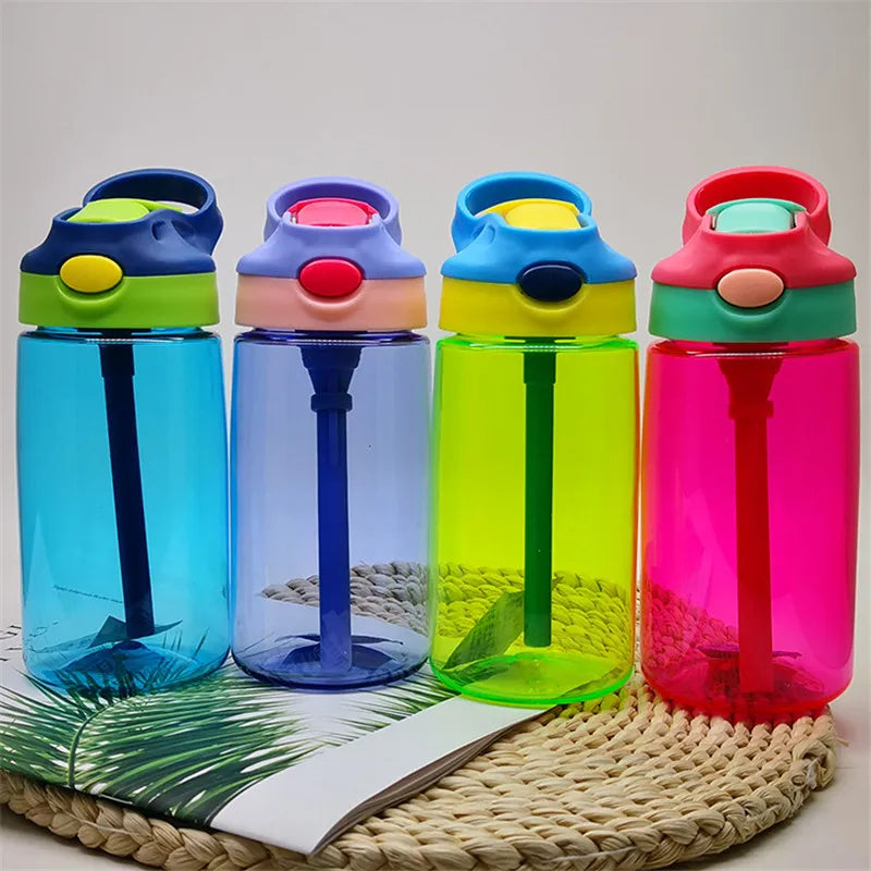480ml Water Bottle With Straw Kids Girls Portable Travel Bottles Gym Sports Fitness Cup Summer Cold Water Juice Drinking Bottle