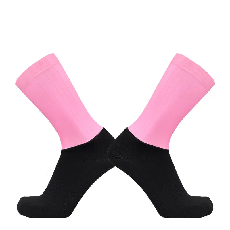 Anti Slip Silicone Summer Aero Socks Whiteline Cycling Socks Men Bicycle Sport Running Bike Socks Calcetines Ciclismo