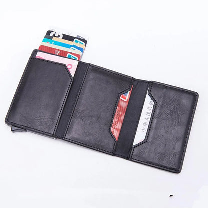 Vintage Antitheft Men Credit Card Holder Blocking Rfid Wallet Leather Unisex Security Information Aluminum Metal Purse fashion