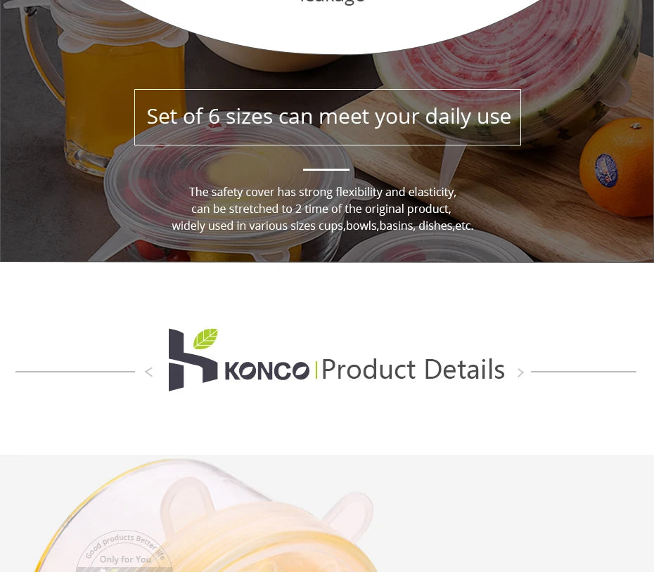 6pcs Reusable Silicon Stretch Lids,Universal Silicone Food Cover ,Silicone Lids For Food Cookware Bowl Kitchen Accessories