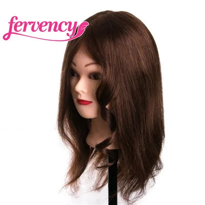Human Hair Head Dolls for Hairdressers 16'' Brown Training Head Professional Mannequin Can be Curled with Gift