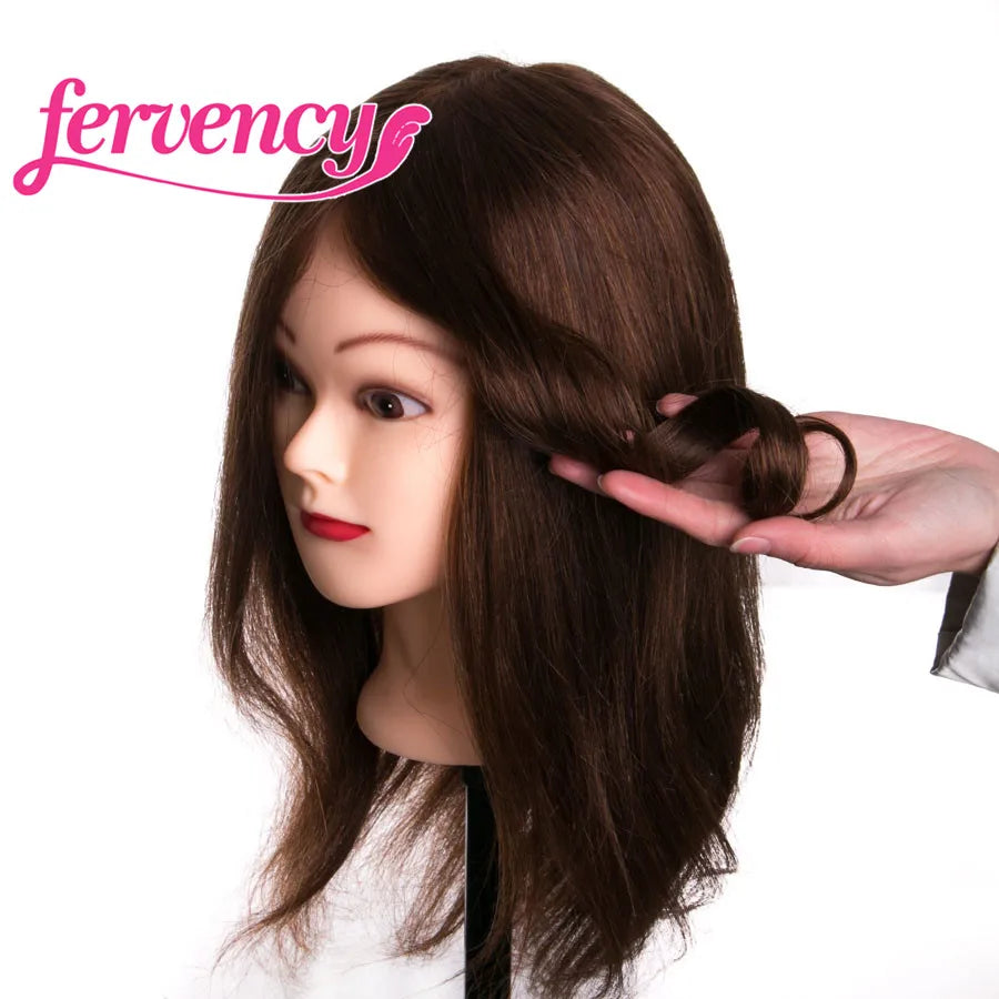 Human Hair Head Dolls for Hairdressers 16'' Brown Training Head Professional Mannequin Can be Curled with Gift