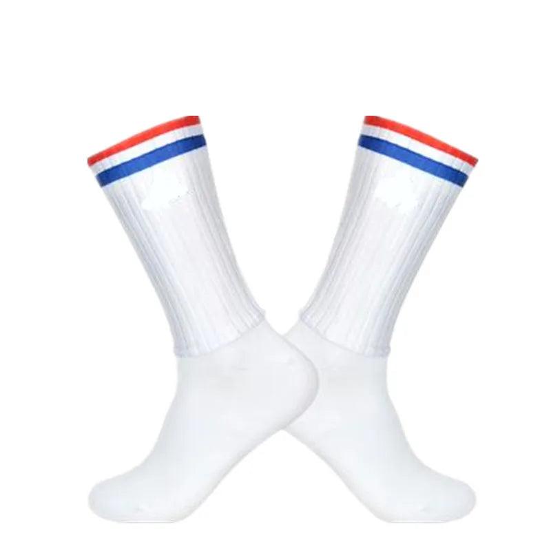 Anti Slip Silicone Summer Aero Socks Whiteline Cycling Socks Men Bicycle Sport Running Bike Socks Calcetines Ciclismo