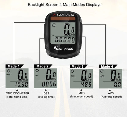 WEST BIKING Bike Computer Speedometer Odometer Multifunctional Cycling Computer Rainproof Solar Power Bicycle Wireless Computer