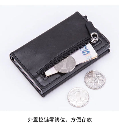 Vintage Antitheft Men Credit Card Holder Blocking Rfid Wallet Leather Unisex Security Information Aluminum Metal Purse fashion