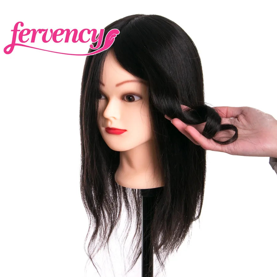 Human Hair Head Dolls for Hairdressers 16'' Brown Training Head Professional Mannequin Can be Curled with Gift