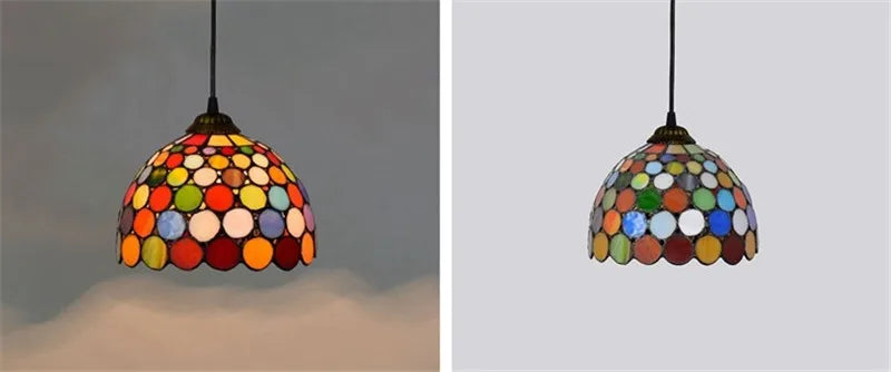 Colorful Mediterranean Style Moroccan Lamp Stained Glass Shade Mosaic LED Pendant Light for dining room bar lighting