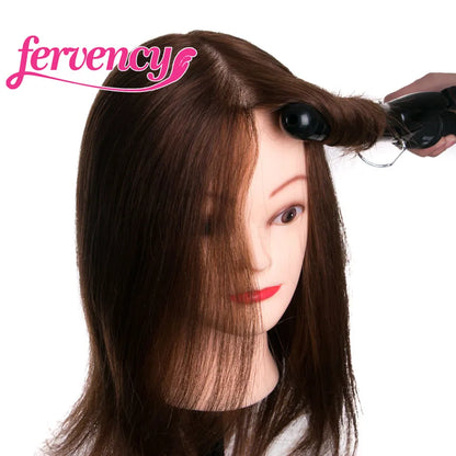 Human Hair Head Dolls for Hairdressers 16'' Brown Training Head Professional Mannequin Can be Curled with Gift