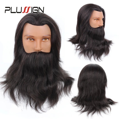 100% Real Human Hair Beard Hairdressing Training Man Head Professional Practice Mannequin Head Model Brown Color