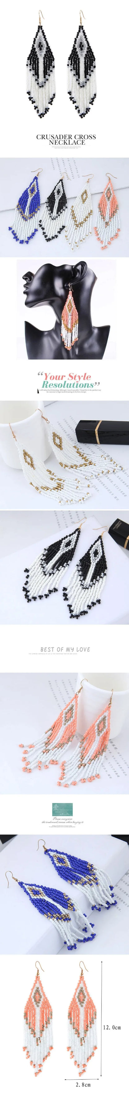Bohemian Earrings 2024 Beads Long Earrings Ethnic Style Drop Earings Fashion Jewelry Bijoux Femme Statement Earrings