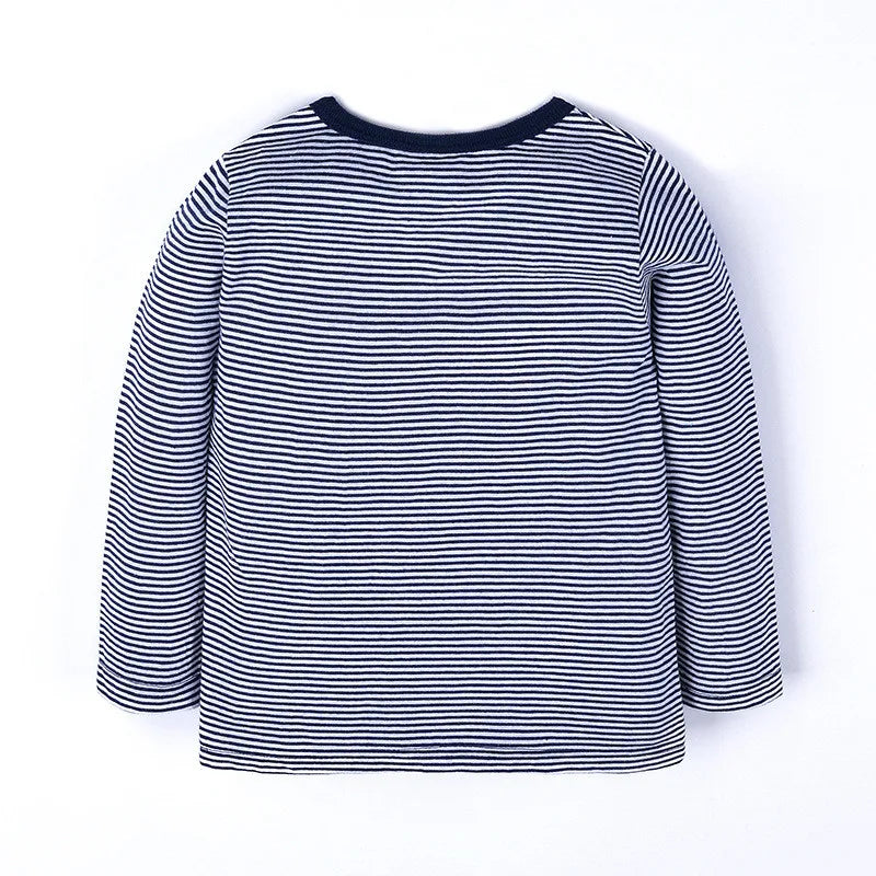 Baby Boys Girls 18-6T Striped Cartoon Tshirts With Applique Animal Kids Hot Selling Spring Autumn Clothes Designed Tops Clothing