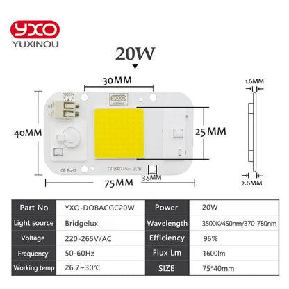SMD COB Spotlight AC 220V DOB Led Bulb Chip Beans Smart IC 20W 30W 50W Energy Saving Outdoor Lamp White/Warm Supper Bright Light