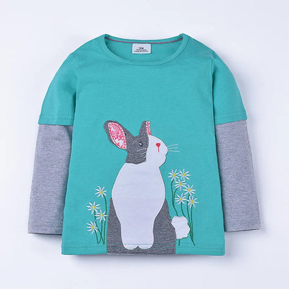 Baby Boys Girls 18-6T Striped Cartoon Tshirts With Applique Animal Kids Hot Selling Spring Autumn Clothes Designed Tops Clothing