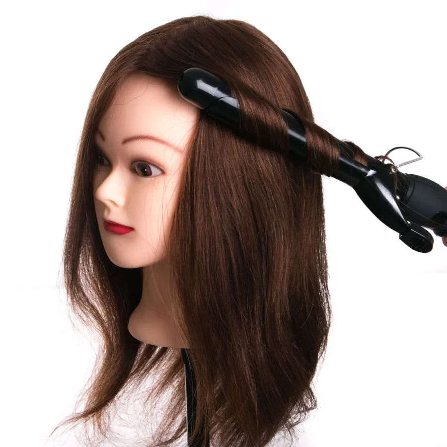 Human Hair Head Dolls for Hairdressers 16'' Brown Training Head Professional Mannequin Can be Curled with Gift
