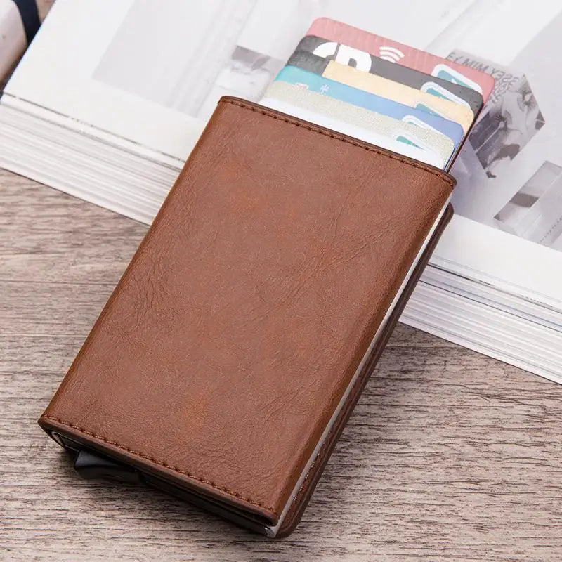 Vintage Antitheft Men Credit Card Holder Blocking Rfid Wallet Leather Unisex Security Information Aluminum Metal Purse fashion