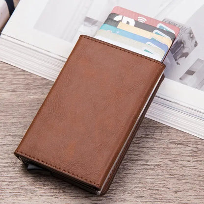 Vintage Antitheft Men Credit Card Holder Blocking Rfid Wallet Leather Unisex Security Information Aluminum Metal Purse fashion