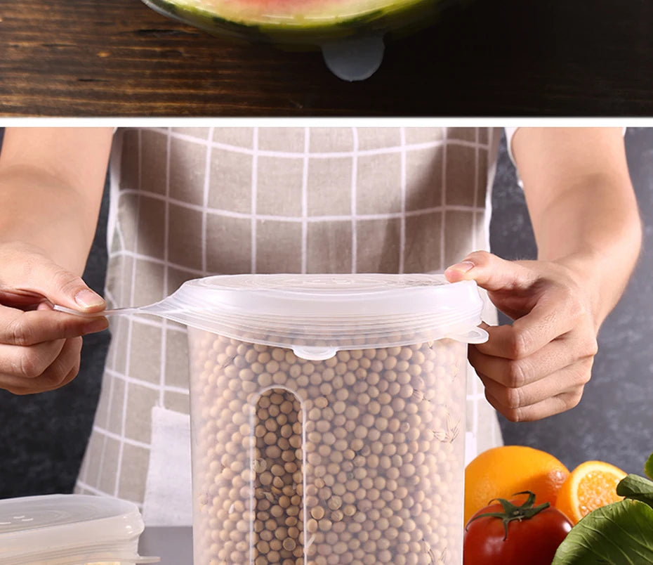 6pcs Reusable Silicon Stretch Lids,Universal Silicone Food Cover ,Silicone Lids For Food Cookware Bowl Kitchen Accessories