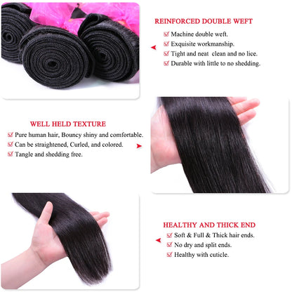 Queen Hair Raw Straight Hair 100% Human Hair Unprocessed Raw Hair Bundles Weave Extension Brazilian Hair Natural Color
