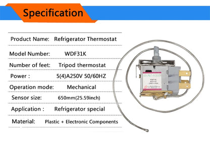 WDF-18 Original Refrigerator Thermostat,3 Feet Freezer Temperature Controller Switch, Refrigerator Accessories