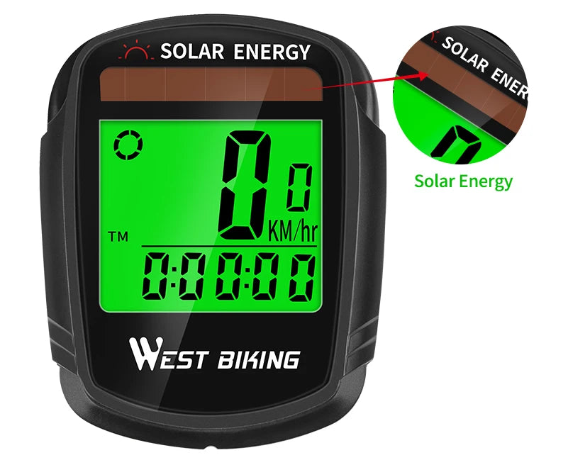 WEST BIKING Bike Computer Speedometer Odometer Multifunctional Cycling Computer Rainproof Solar Power Bicycle Wireless Computer