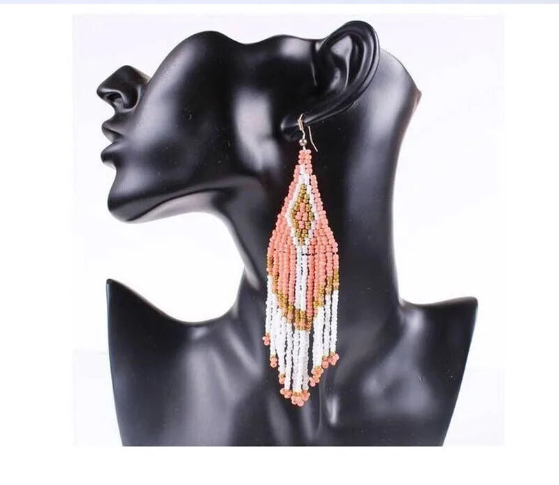 Bohemian Earrings 2024 Beads Long Earrings Ethnic Style Drop Earings Fashion Jewelry Bijoux Femme Statement Earrings