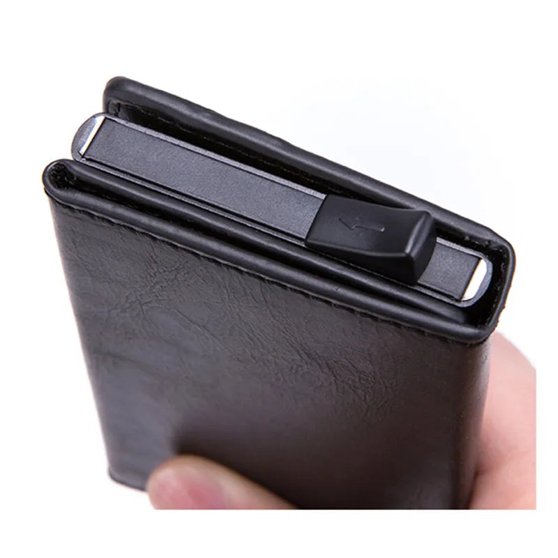 Vintage Antitheft Men Credit Card Holder Blocking Rfid Wallet Leather Unisex Security Information Aluminum Metal Purse fashion