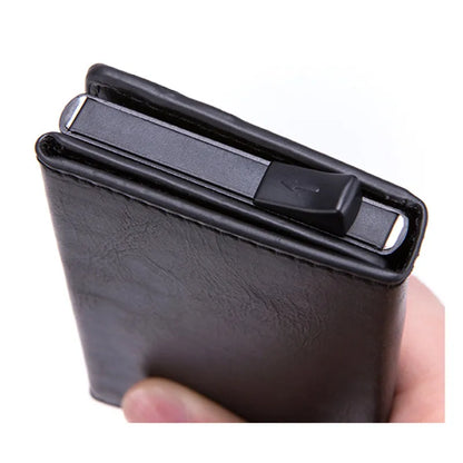 Vintage Antitheft Men Credit Card Holder Blocking Rfid Wallet Leather Unisex Security Information Aluminum Metal Purse fashion