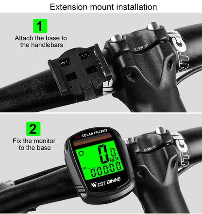 WEST BIKING Bike Computer Speedometer Odometer Multifunctional Cycling Computer Rainproof Solar Power Bicycle Wireless Computer