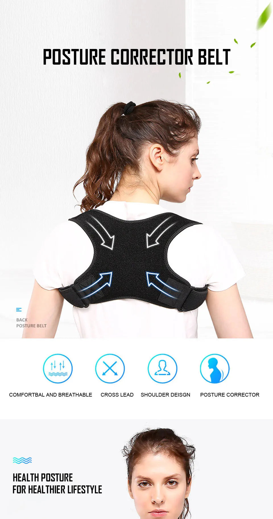 AOLIKES New Posture Corrector Spine Back Shoulder Support Corrector Band Adjustable Brace Correction Humpback Back Pain Relief