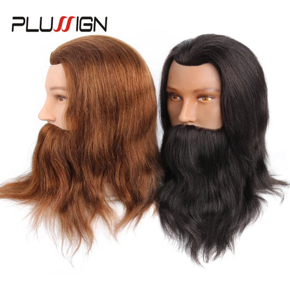 100% Real Human Hair Beard Hairdressing Training Man Head Professional Practice Mannequin Head Model Brown Color