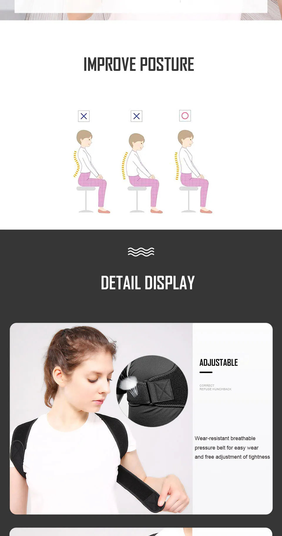 AOLIKES New Posture Corrector Spine Back Shoulder Support Corrector Band Adjustable Brace Correction Humpback Back Pain Relief