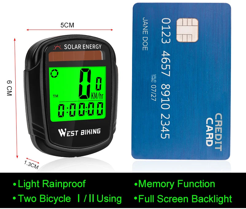 WEST BIKING Bike Computer Speedometer Odometer Multifunctional Cycling Computer Rainproof Solar Power Bicycle Wireless Computer