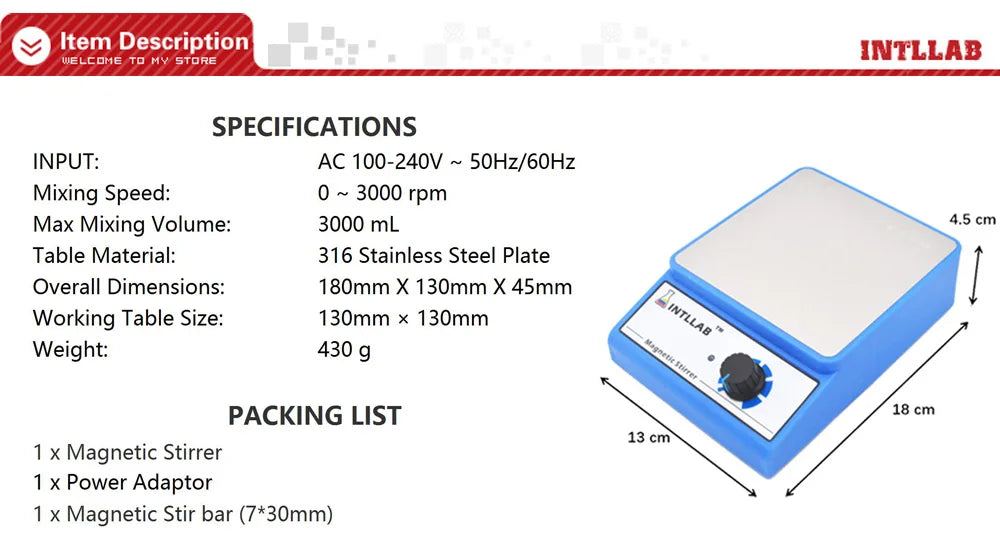 Magnetic Stirrer Mixer With Stir Bar AC 100-240V EU USA UK AU Plug
