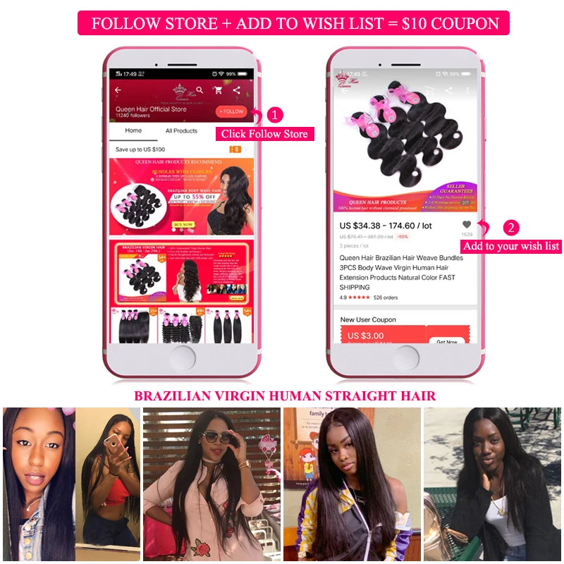 Queen Hair Raw Straight Hair 100% Human Hair Unprocessed Raw Hair Bundles Weave Extension Brazilian Hair Natural Color