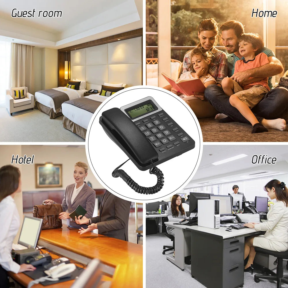 Desktop Corded Landline Phone Fixed Telephone with LCD Display Mute/ Pause/ Hold/ Flash/ Redial/ Hands Free/ Calculator Function