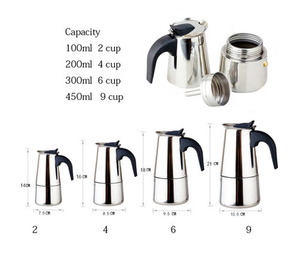 2025 Stainless Steel Moka Pot Portable Electric Coffee Maker European Design Home Coffee Brewing Equipment