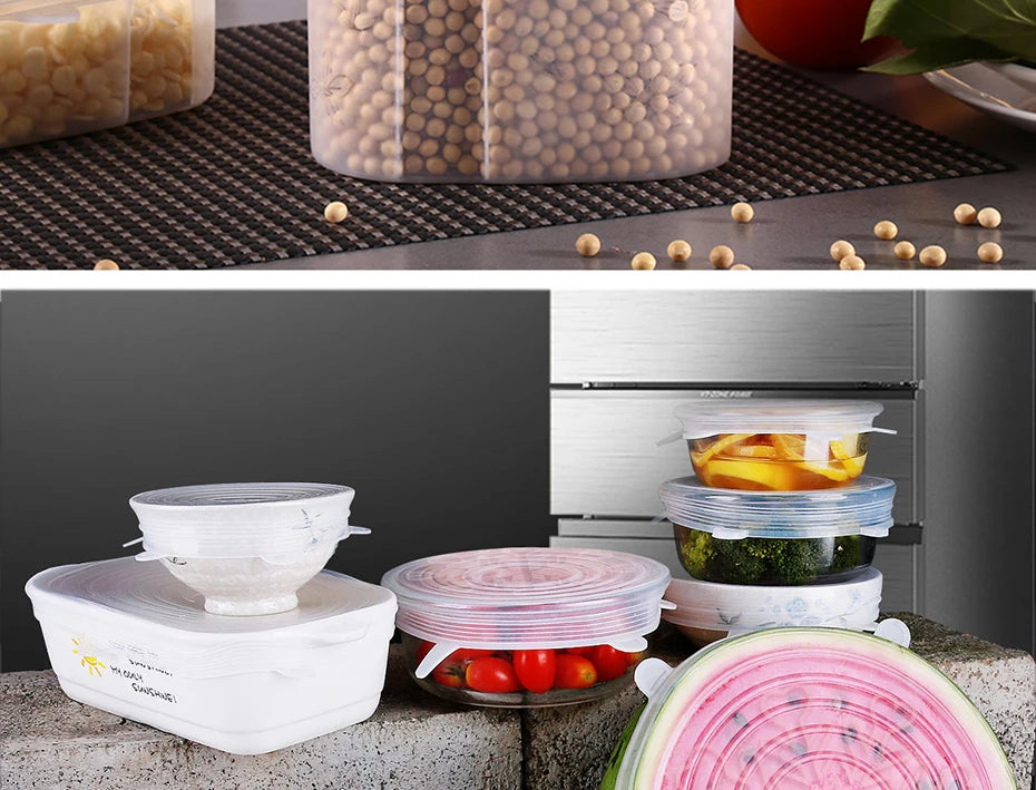 6pcs Reusable Silicon Stretch Lids,Universal Silicone Food Cover ,Silicone Lids For Food Cookware Bowl Kitchen Accessories