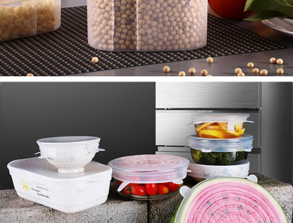 6pcs Reusable Silicon Stretch Lids,Universal Silicone Food Cover ,Silicone Lids For Food Cookware Bowl Kitchen Accessories