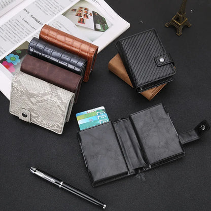 PUOU Double Card Wallet Aluminium RFID Blocking Metal Card Package Card Holder Credit Card Case Men Card ID Holder Card Box