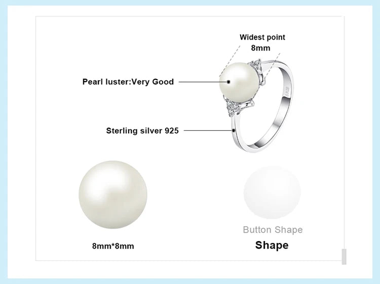 JewelryPalace 8mm Freshwater Cultured Pearl 925 Sterling Silver Rings for Women Engagement Trendy Ring Fashion Gift Fine Jewelry