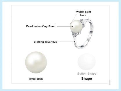 JewelryPalace 8mm Freshwater Cultured Pearl 925 Sterling Silver Rings for Women Engagement Trendy Ring Fashion Gift Fine Jewelry