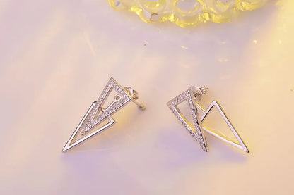 New in 925 Sterling Silver Double Triangle Zircon Stud Earrings For Women Luxury Jewelry Novelties 2023 Trend to Sell