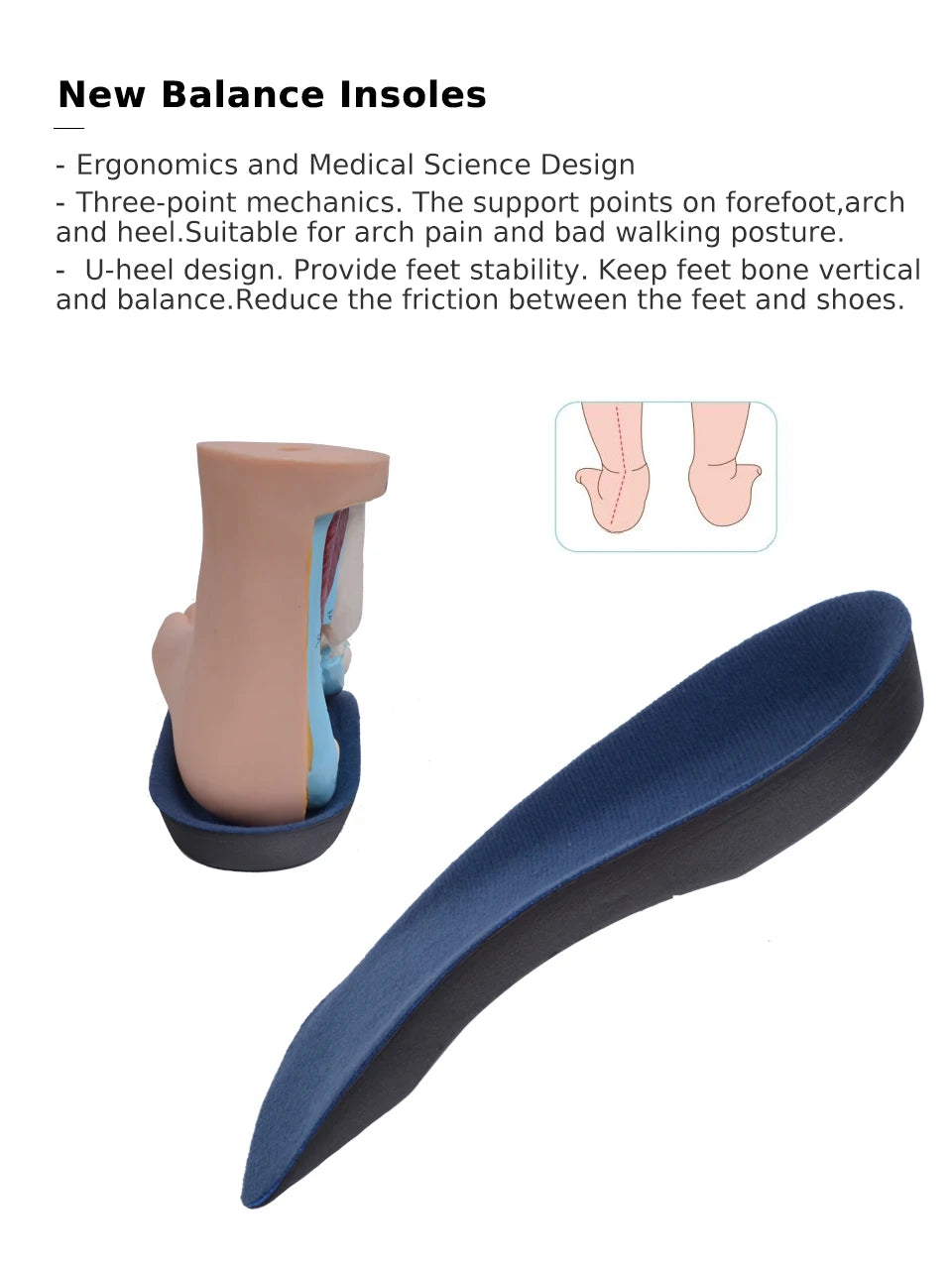 1 Pair EVA Flat Foot Orthotics Arch Support Half Shoe Pad Orthopedic Insoles Foot Care for Men and Women
