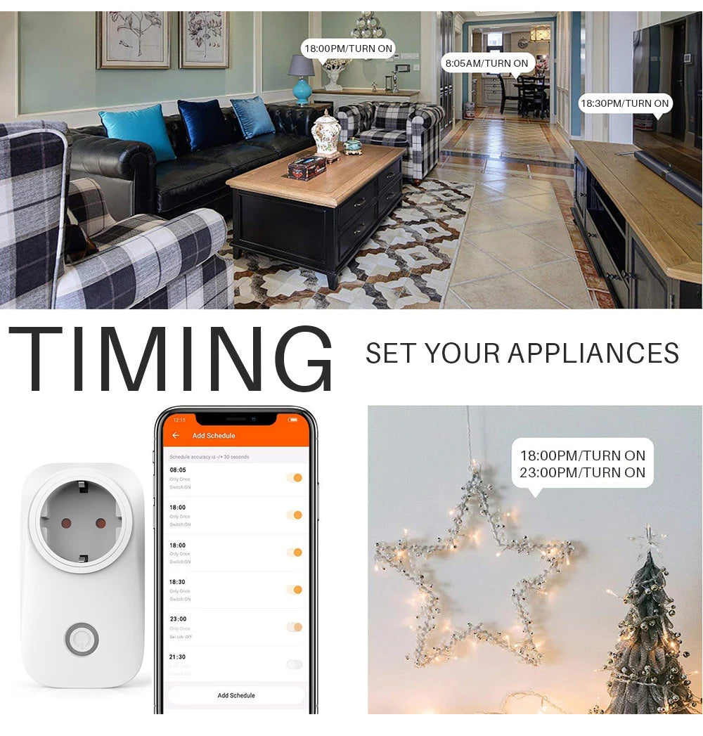 EU Smart Plug WiFi Socket power energy meter 10A/16A Power Monitor Wattmeter Timing Function  watt meter Tuya SmartLife APP