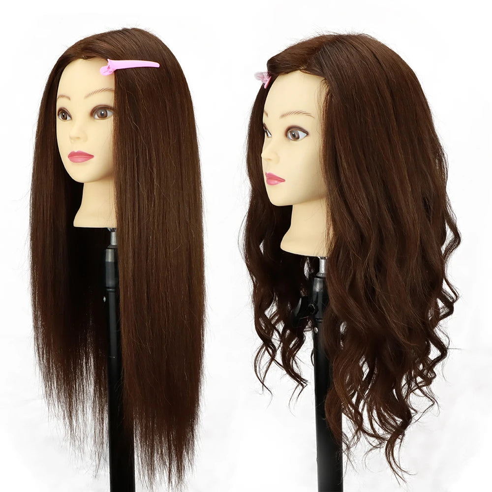 Cosmetology Mannequin Head With 25” 80% Real Hair For Braiding Hair Styling Training Head With Gift Hairdressing Salon Display