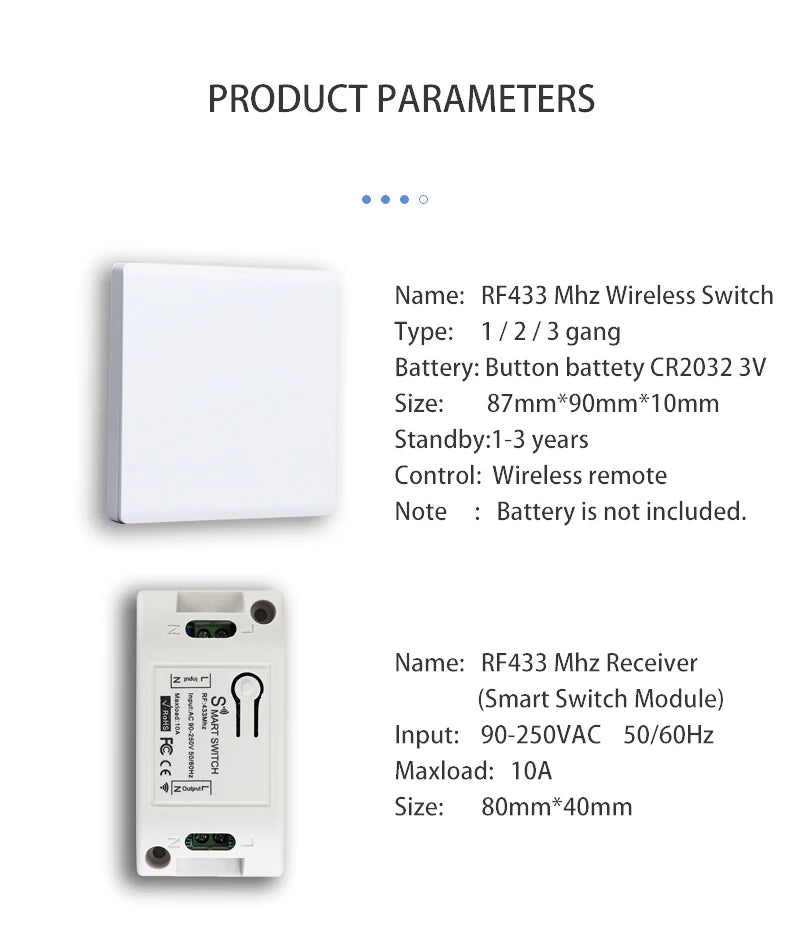 Smart Switch Light DIY Module Receiver 433 Mhz 86 Type Portable RF Wireless Relay Power Remote Control 220V  Wall Panel Buttons