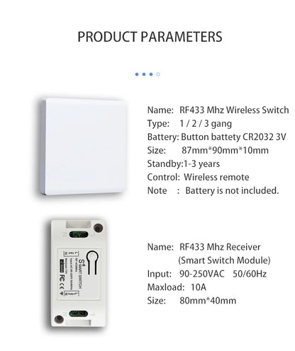 Smart Switch Light DIY Module Receiver 433 Mhz 86 Type Portable RF Wireless Relay Power Remote Control 220V  Wall Panel Buttons