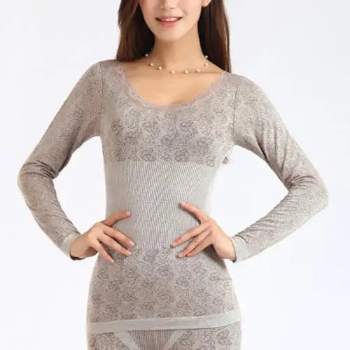 Lace Thermal Underwear Sexy Ladies Clothes Warm Winter Print Seamless Antibacterial Intimates 2020 Elastic Women Shaped Sets