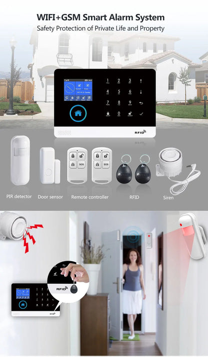 Wireless Home Alarm System Tuya Smart Home WIFI 2G GSM Security Alarms For Home With Motion Sensor With Alexa & Google Home